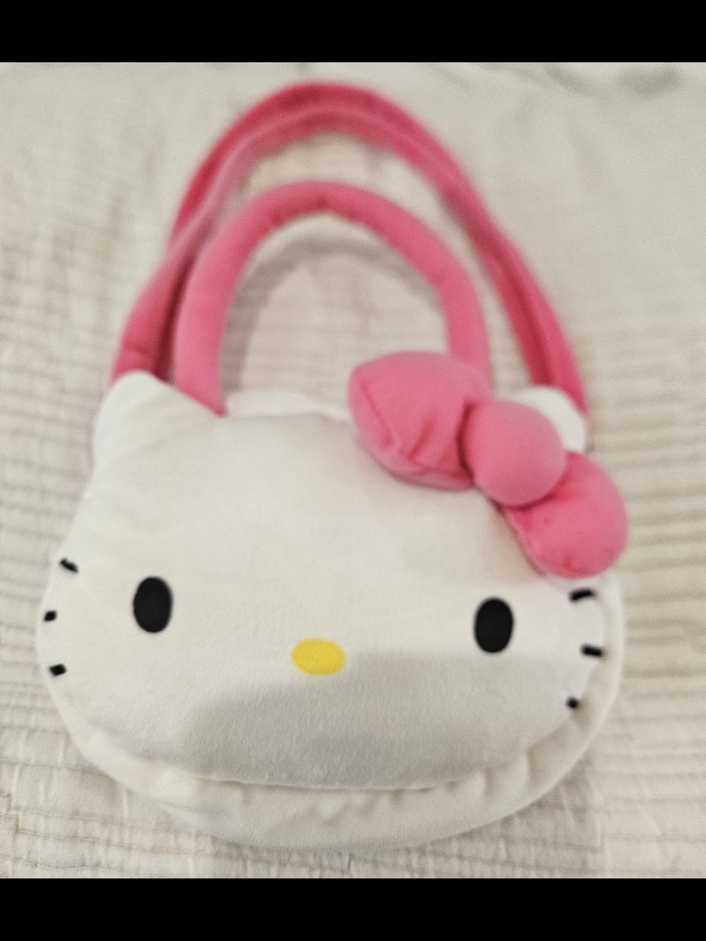 Hello Kitty White Plush Kids Purse  with Pink Bow and Handles